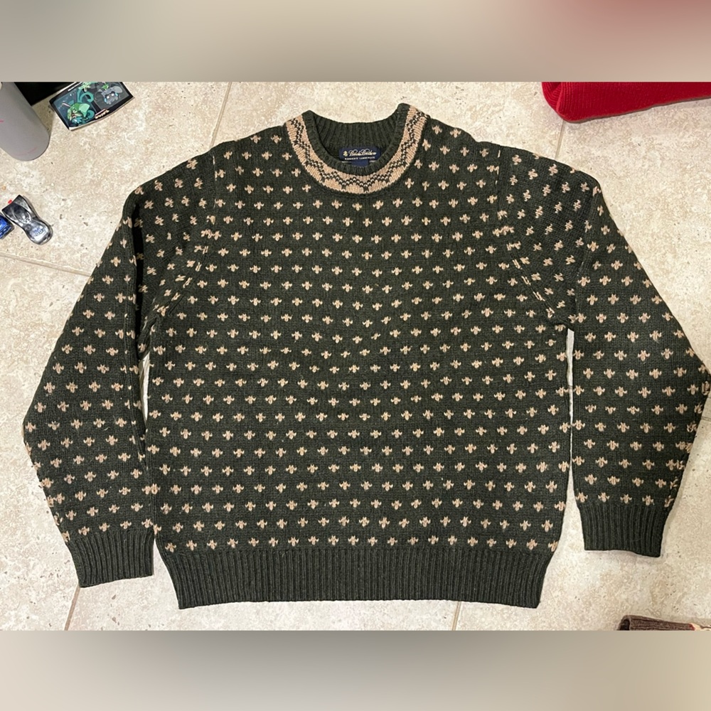 Brooks Brothers HANDKNIT 100% Lambswool L Geometric Nordic Fair Isle Sweater VTG